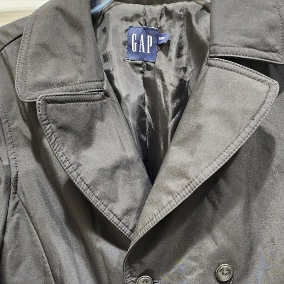 GAP Men's Black Double-Breasted Trench Coat Size M Polyester Lightweight Jacket - Picture 7 of 13